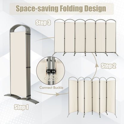 6 Foot 6-Panel Folding Freestanding Room Divider for Ultimate Privacy - White
