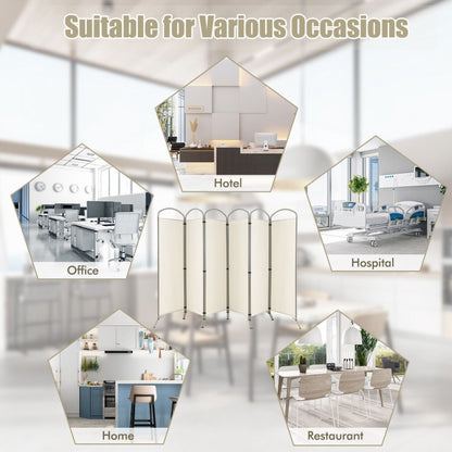 6 Foot 6-Panel Folding Freestanding Room Divider for Ultimate Privacy - White