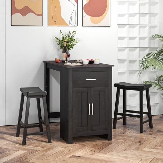 Modern 3 Piece Bar Height Dining Set with Storage Table and 2 Saddle Stools - Black