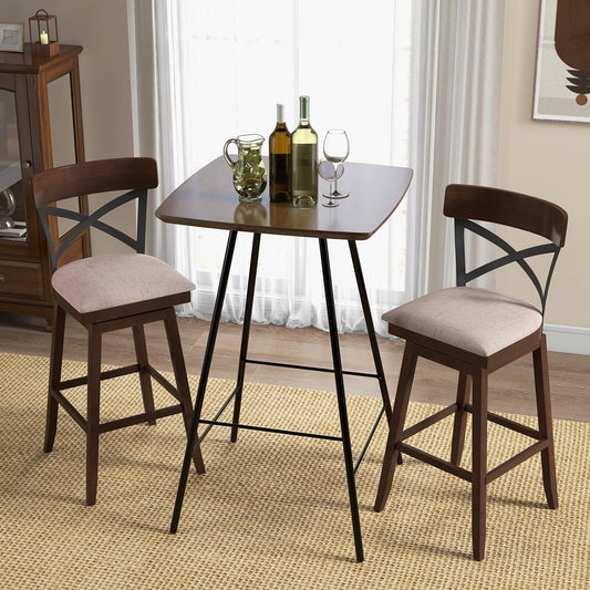 Set of 2 Swivel Bar Stools with Cushioned Seats and Wooden X Backrest at 30 Inch Counter Height