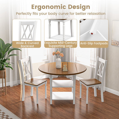 Modern 5 Piece Round Dining Set with Drop Leaf Table and Storage Shelves