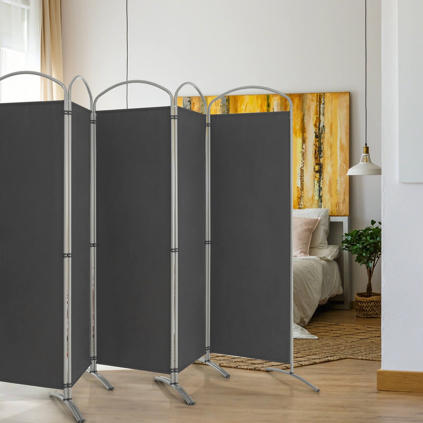 6 Foot 6-Panel Folding Freestanding Room Divider for Ultimate Privacy - Grey