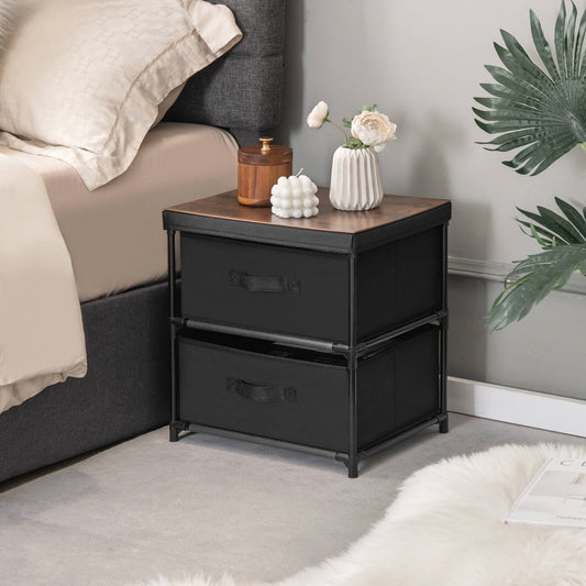 Modern Bedside Table with Removable Fabric Storage Drawers Black Finish