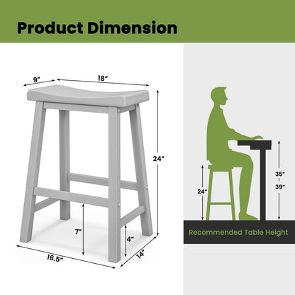 24 Inch Wooden Counter Stools Set of 2 with Curved Grey Seats and Footrests
