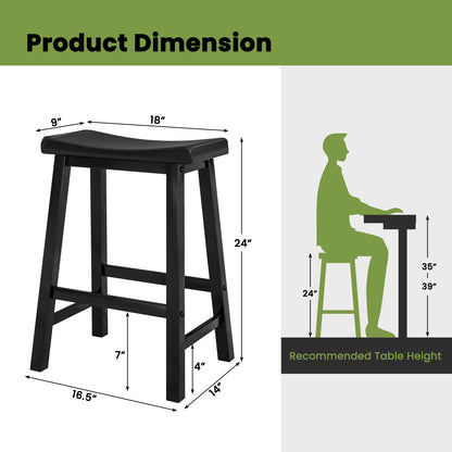 24 Inch Wooden Counter Stools Set of 2 with Curved Black Seats and Footrests