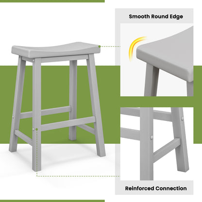 24 Inch Wooden Counter Stools Set of 2 with Curved Grey Seats and Footrests