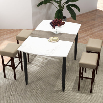Set of 2 Upholstered 29 Inch Bar Stools with Beige Linen Seats and Solid Rubber Wood Legs
