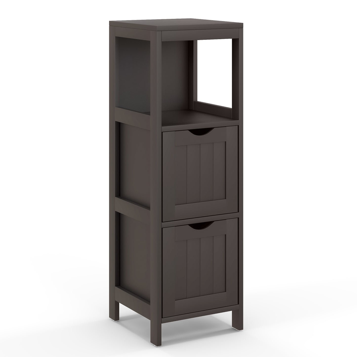 Modern Wooden Bathroom Cabinet with Removable Drawers and Open Storage Shelf