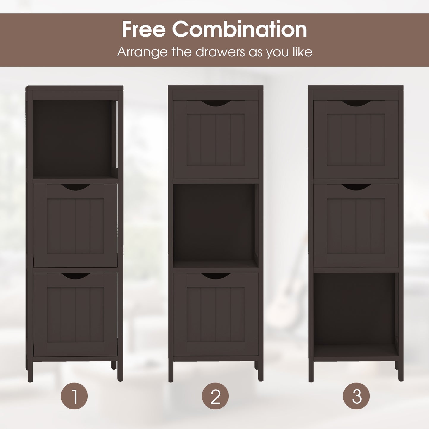 Modern Wooden Bathroom Cabinet with Removable Drawers and Open Storage Shelf