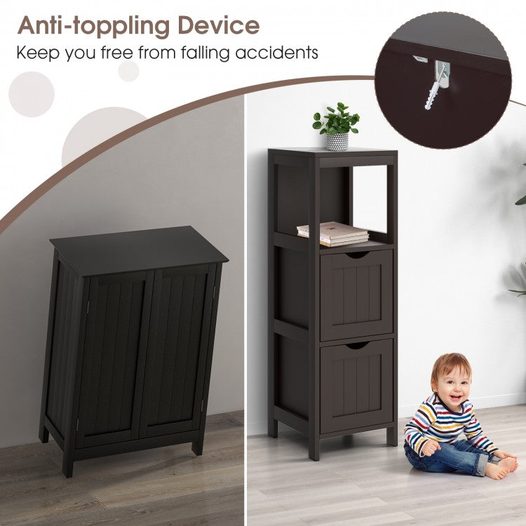 Modern Wooden Bathroom Cabinet with Removable Drawers and Open Storage Shelf