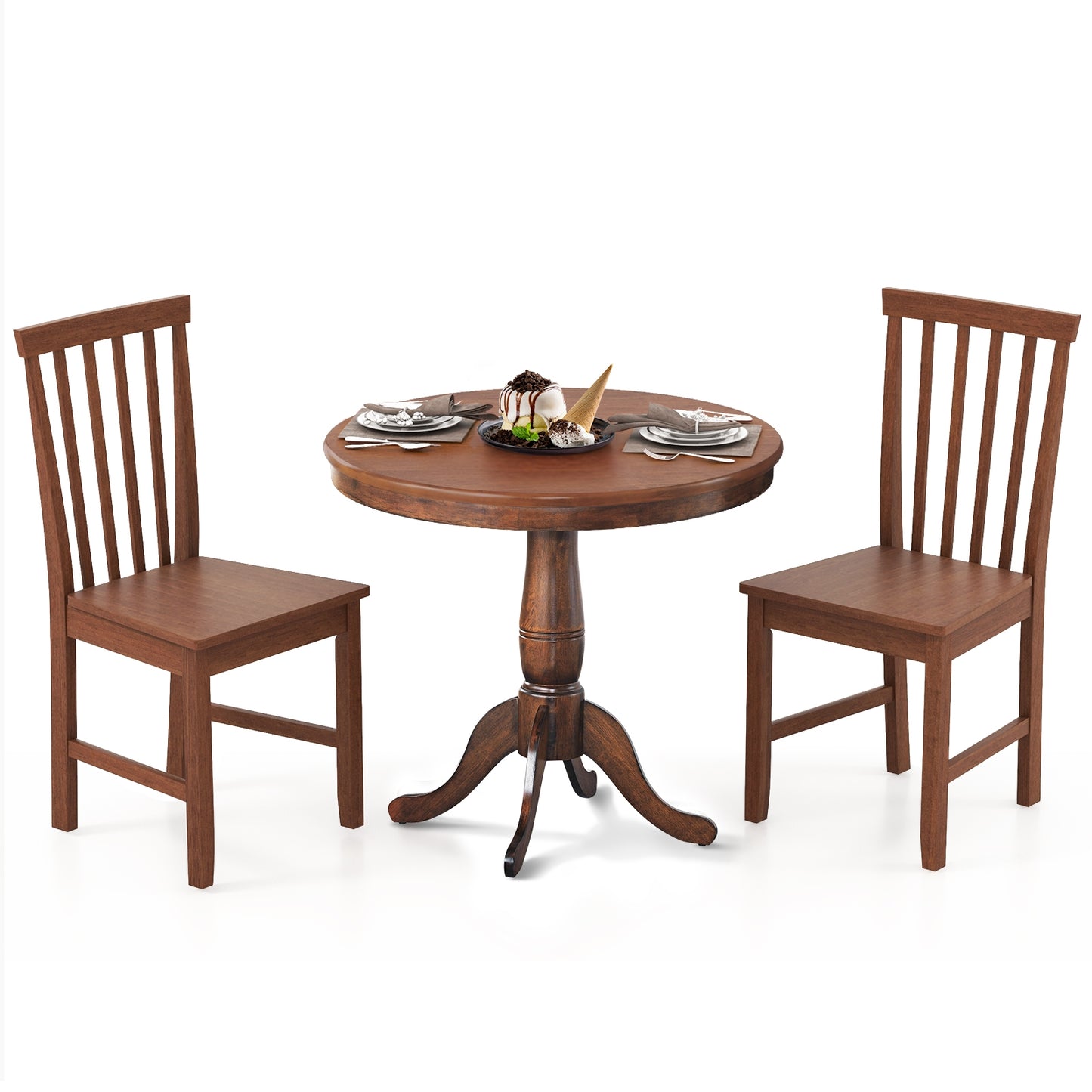 3 Piece Round Wooden Dining Set with Chairs for Kitchen Cafe or Small Dining Room