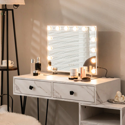 Premium 2-in-1 LED Vanity Mirror with 14 Dimmable Bulbs and Adjustable Lighting