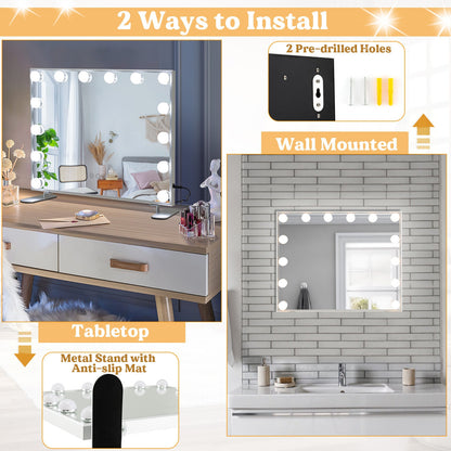 Premium 2-in-1 LED Vanity Mirror with 14 Dimmable Bulbs and Adjustable Lighting