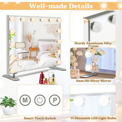 Premium 2-in-1 LED Vanity Mirror with 14 Dimmable Bulbs and Adjustable Lighting