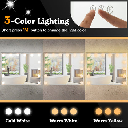 Premium 2-in-1 LED Vanity Mirror with 14 Dimmable Bulbs and Adjustable Lighting