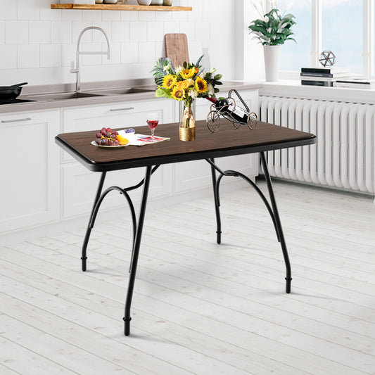 Industrial Rectangular Dining Table with Steel Frame and Wood Finish Top