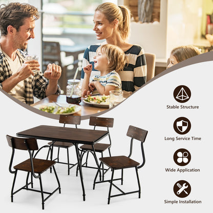 Industrial Rectangular Dining Table with Steel Frame and Wood Finish Top