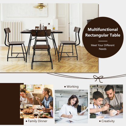 Industrial Rectangular Dining Table with Steel Frame and Wood Finish Top