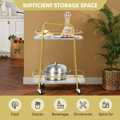 2-Tier Rolling Kitchen Cart with Durable Steel Frame and Locking Wheels