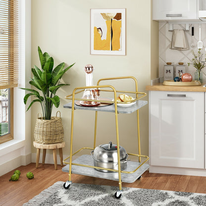 2-Tier Rolling Kitchen Cart with Durable Steel Frame and Locking Wheels