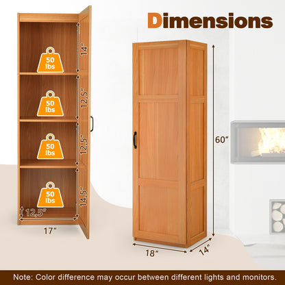 Tall Freestanding Storage Cabinet with 4 Shelves, Anti-Tip Kit & Elegant Farmhouse Design