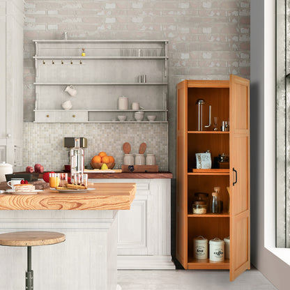 Tall Freestanding Storage Cabinet with 4 Shelves, Anti-Tip Kit & Elegant Farmhouse Design