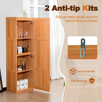 Tall Freestanding Storage Cabinet with 4 Shelves, Anti-Tip Kit & Elegant Farmhouse Design