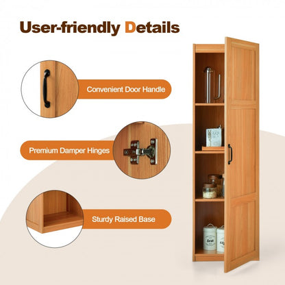 Tall Freestanding Storage Cabinet with 4 Shelves, Anti-Tip Kit & Elegant Farmhouse Design