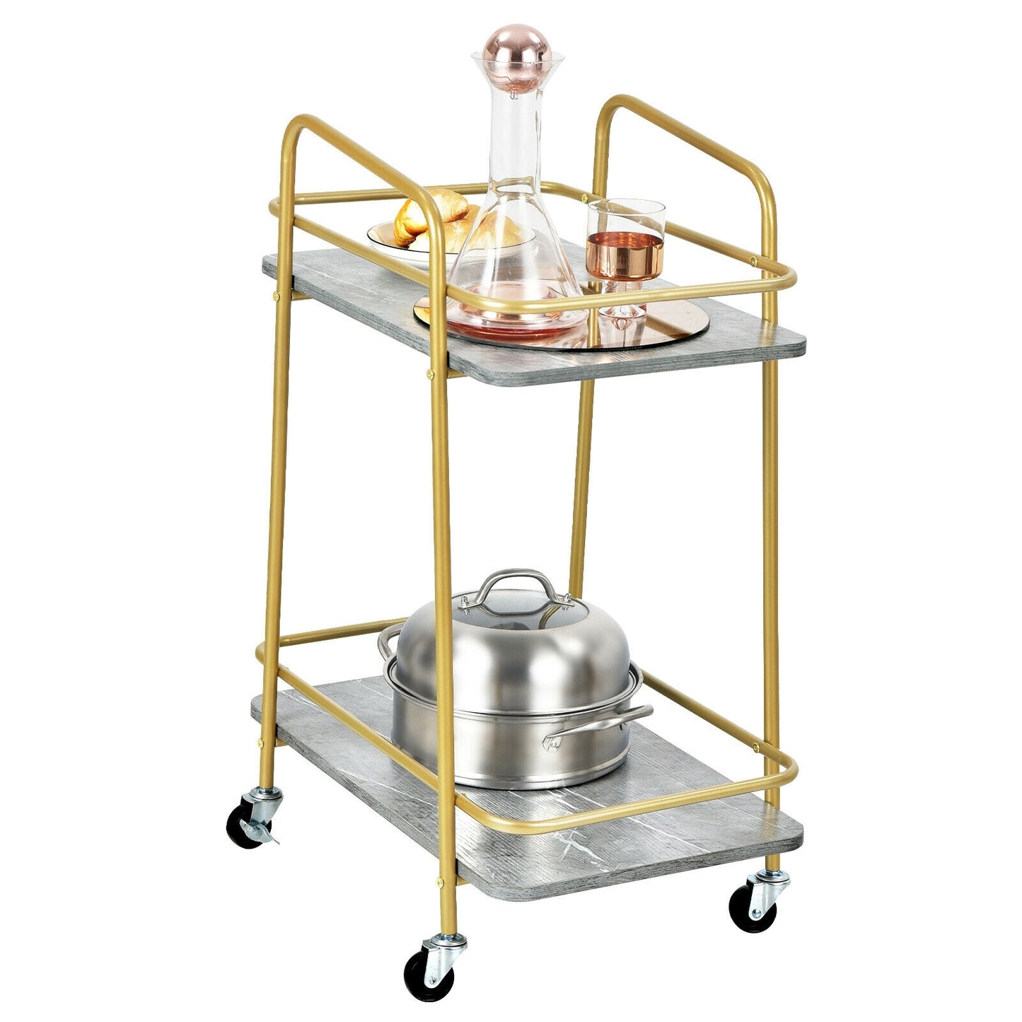2-Tier Rolling Kitchen Cart with Durable Steel Frame and Locking Wheels