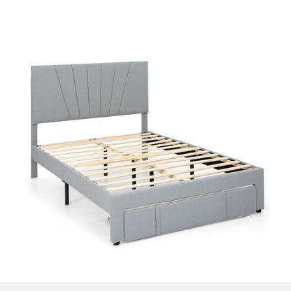 Elegant Upholstered Bed Frame with Storage Drawer and Adjustable Headboard - Full/Queen Size