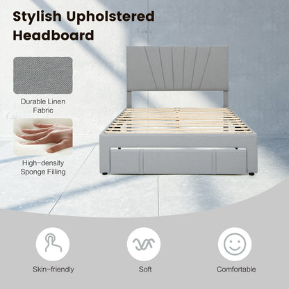 Elegant Upholstered Bed Frame with Storage Drawer and Adjustable Headboard - Full/Queen Size