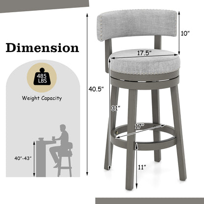 Elegant Swivel Bar Stool with Comfortable Backrest, Footrest, and Fabric Seat, 31 inch