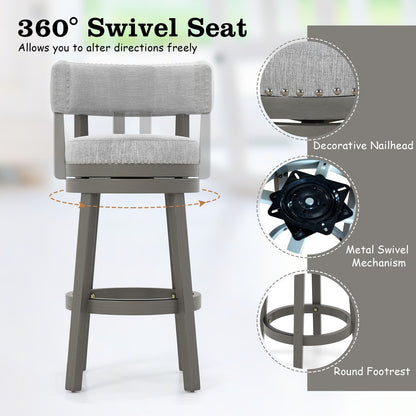 Elegant Swivel Bar Stool with Comfortable Backrest, Footrest, and Fabric Seat, 31 inch