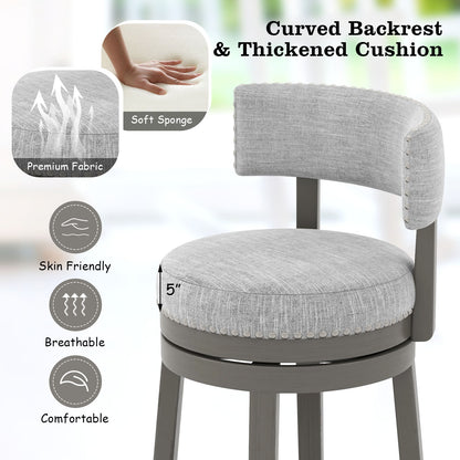 Elegant Swivel Bar Stool with Comfortable Backrest, Footrest, and Fabric Seat, 31 inch