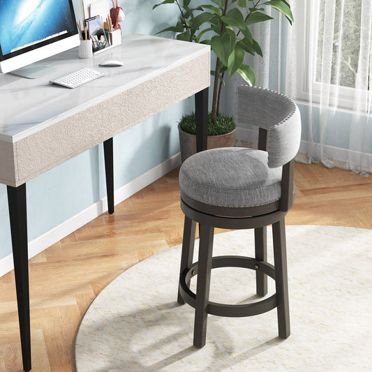 Elegant Swivel Bar Stool with Comfortable Backrest, Footrest, and Fabric Seat, 27 Inch