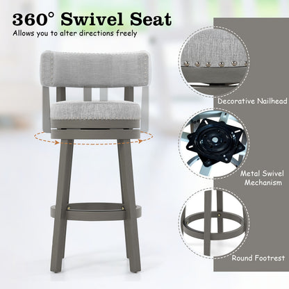 Elegant Swivel Bar Stool with Comfortable Backrest, Footrest, and Fabric Seat, 27 Inch