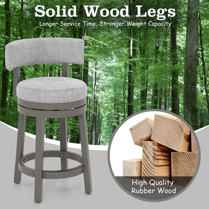 Elegant Swivel Bar Stool with Comfortable Backrest, Footrest, and Fabric Seat, 27 Inch