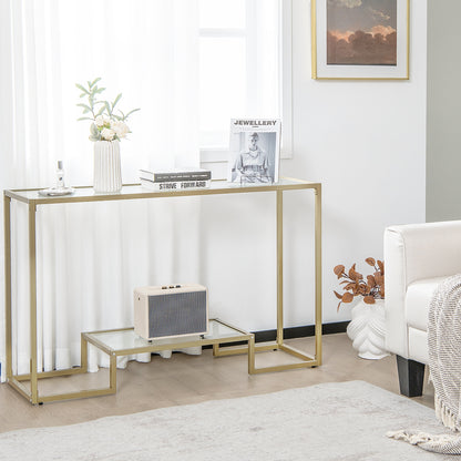 Elegant 48 Inch Gold Frame Console Table with Two Glass Shelves for Stylish Hallway Storage