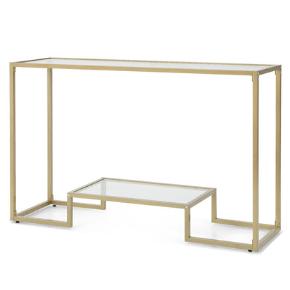 Elegant 48 Inch Gold Frame Console Table with Two Glass Shelves for Stylish Hallway Storage