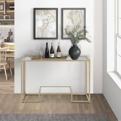 Elegant 48 Inch Gold Frame Console Table with Two Glass Shelves for Stylish Hallway Storage