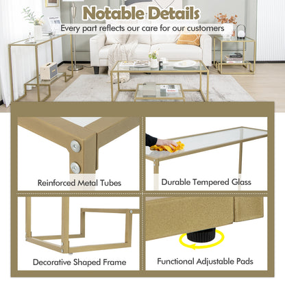 Elegant 48 Inch Gold Frame Console Table with Two Glass Shelves for Stylish Hallway Storage