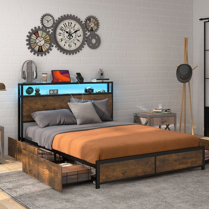 Smart LED Light Bed Frame with Storage Drawers - Full Size