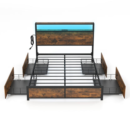 Smart LED Light Bed Frame with Storage Drawers - Full Size