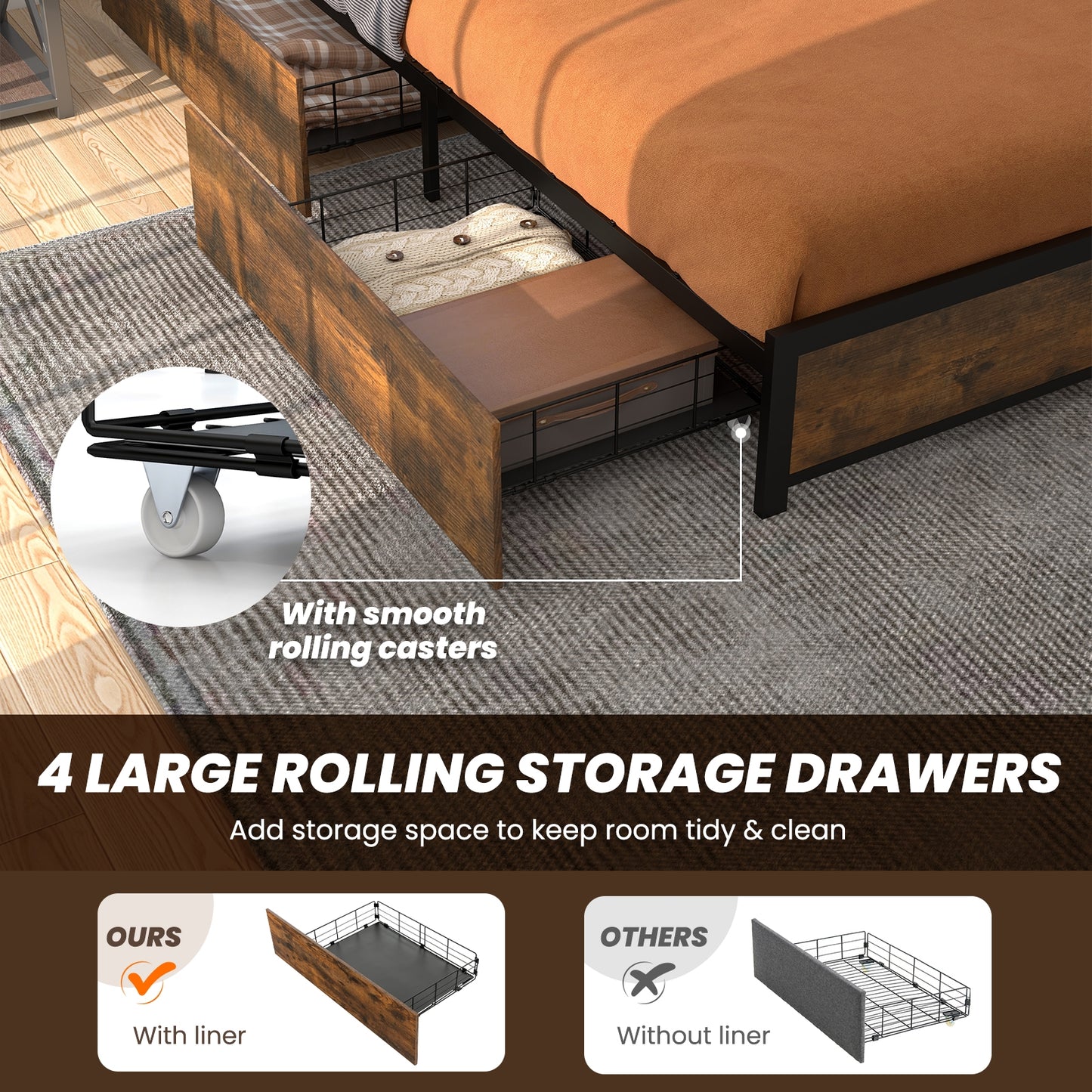 Smart LED Light Bed Frame with Storage Drawers - Full Size