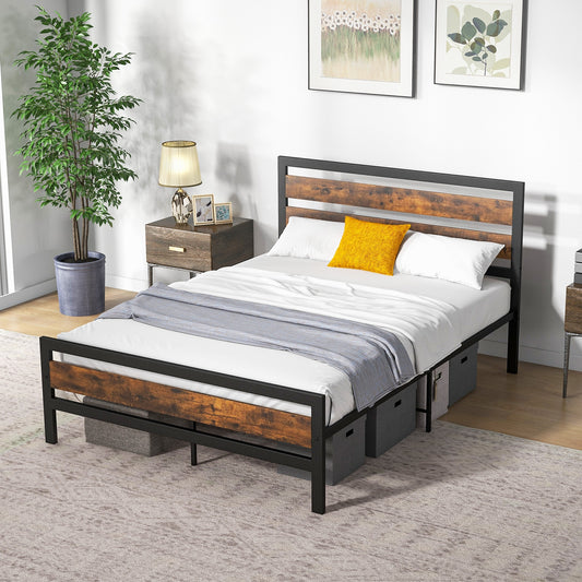 Rustic Industrial Bed Frame with Headboard, Footboard, and Under-Bed Storage – Full/Queen Size