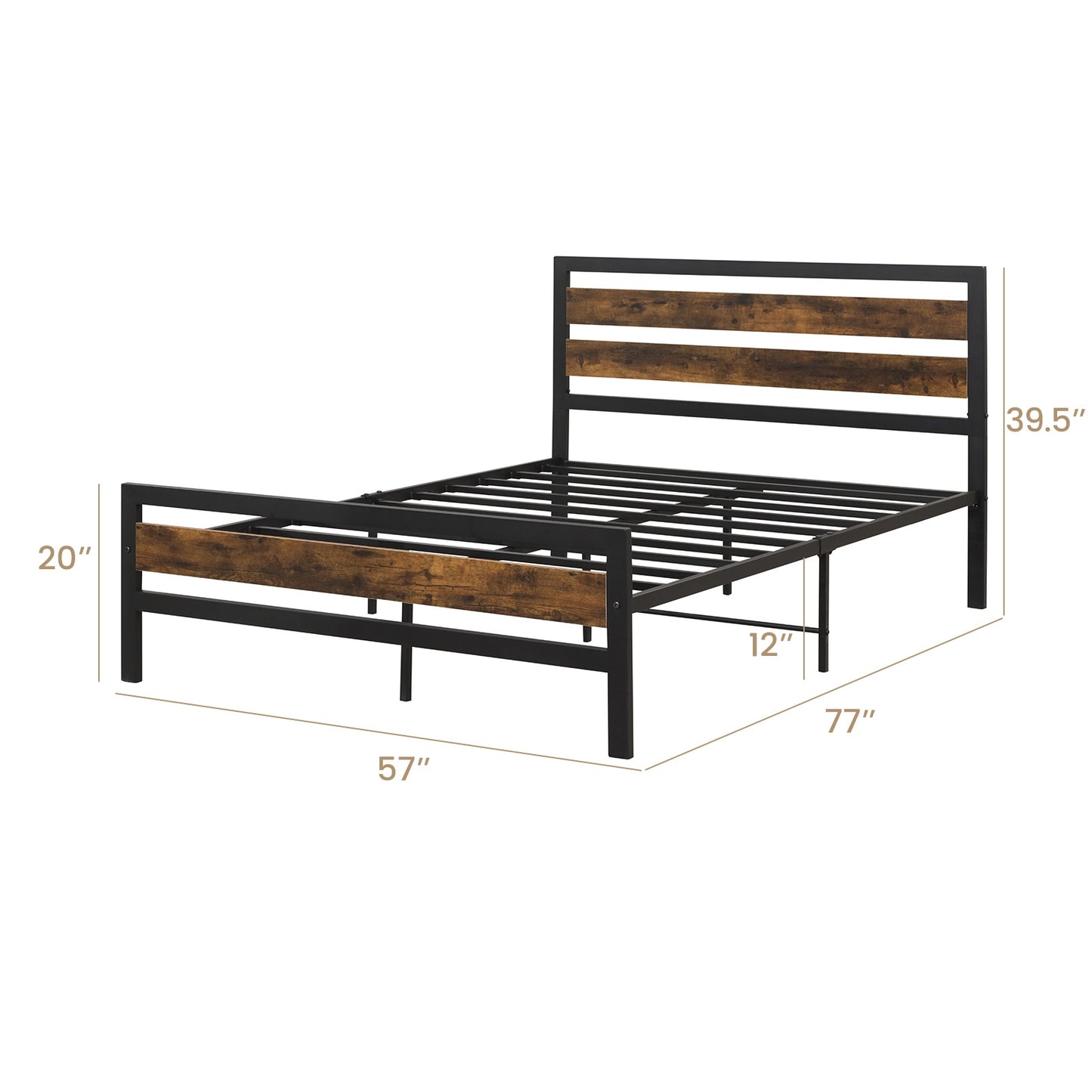 Rustic Industrial Bed Frame with Headboard, Footboard, and Under-Bed Storage – Full/Queen Size