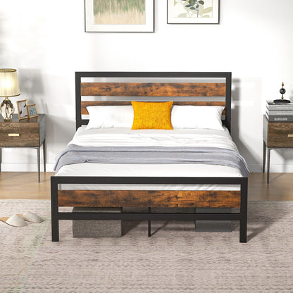 Rustic Industrial Bed Frame with Headboard, Footboard, and Under-Bed Storage – Full/Queen Size