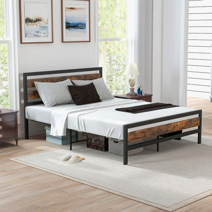 Rustic Industrial Bed Frame with Headboard, Footboard, and Under-Bed Storage – Full/Queen Size