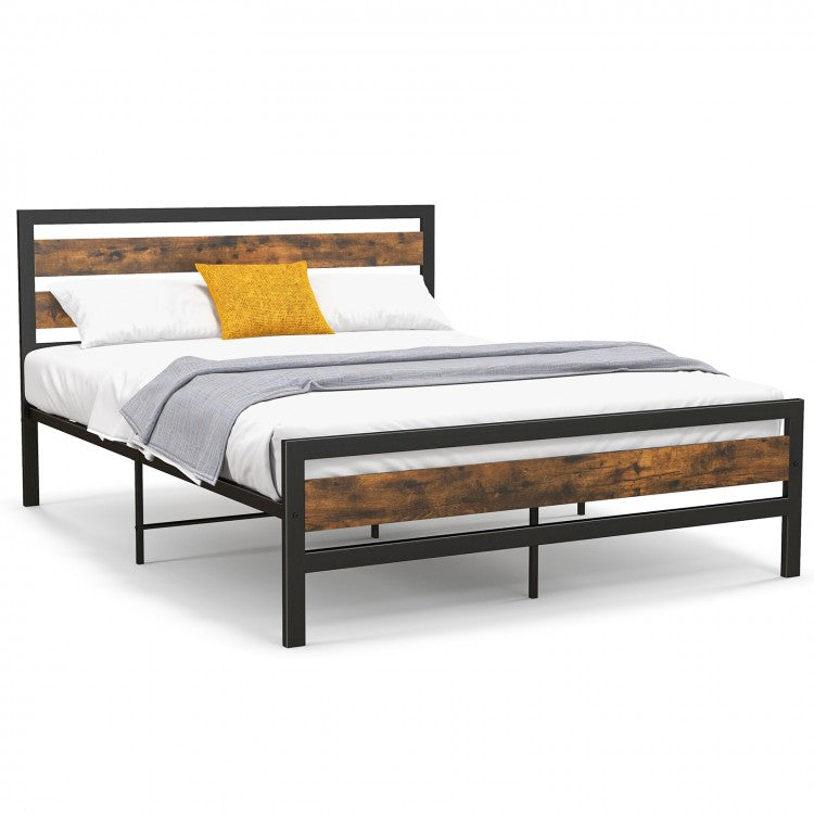 Rustic Industrial Bed Frame with Headboard, Footboard, and Under-Bed Storage – Full/Queen Size