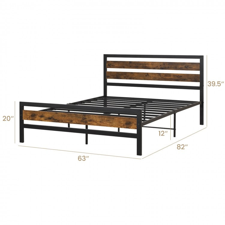 Rustic Industrial Bed Frame with Headboard, Footboard, and Under-Bed Storage – Full/Queen Size